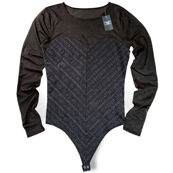 Abercrombie & Fitch Tops - NWT Abercrombie & Fitch Black Mesh Crepe Sweetheart Lace Bodysuit Whimsigoth M